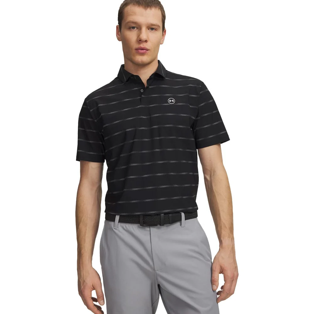 Under Armour Drive Chill Printed Polo Shirt - Black/Castlerock/Halo Gray - Image 4